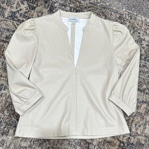 Evereve Beige Cream V-Neck faux leather Top